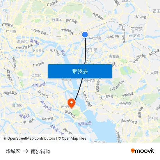 增城区 to 南沙街道 map