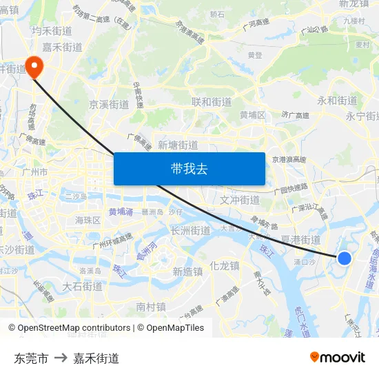 东莞市 to 嘉禾街道 map
