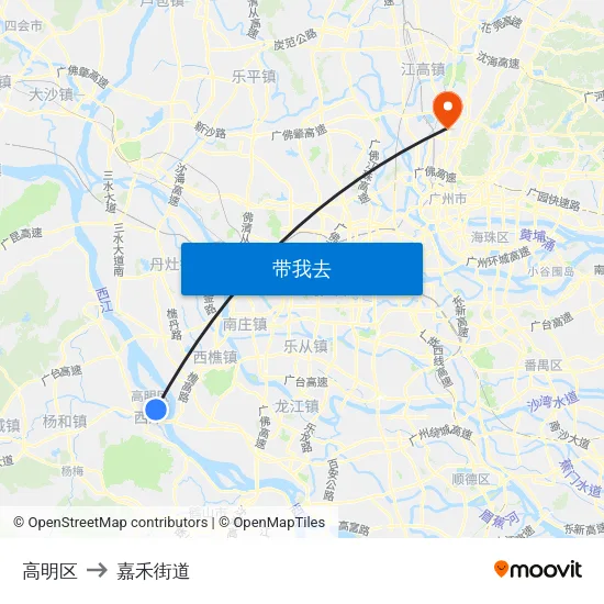 高明区 to 嘉禾街道 map