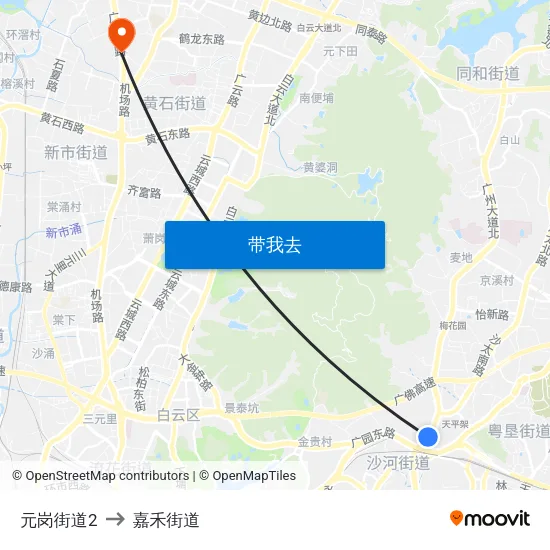 元岗街道2 to 嘉禾街道 map