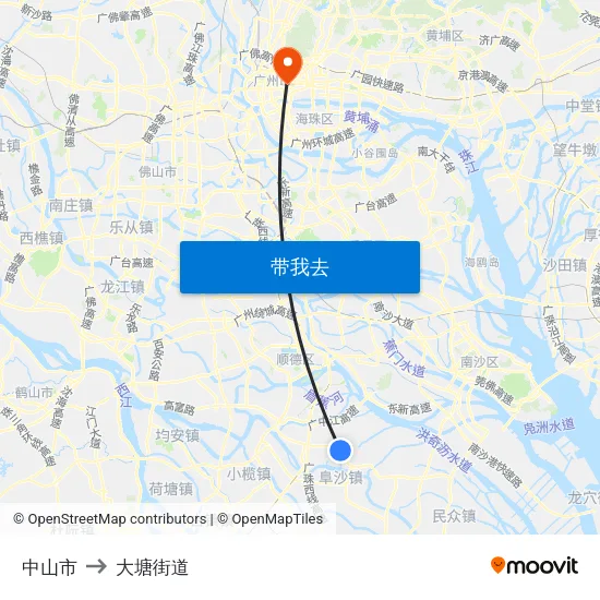 中山市 to 大塘街道 map