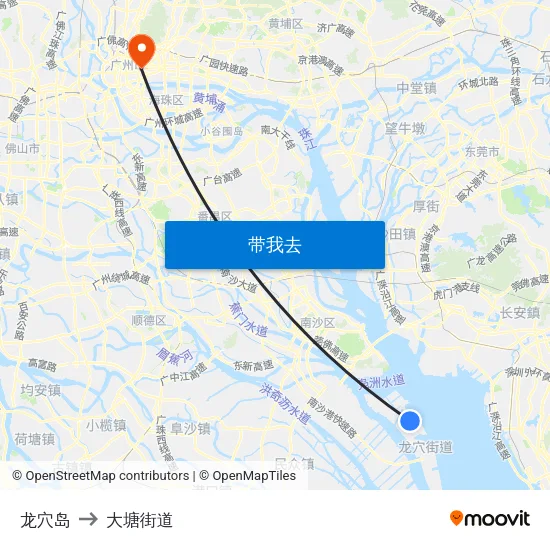 龙穴岛 to 大塘街道 map