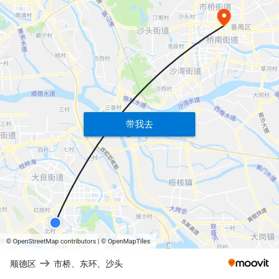 顺德区 to 市桥、东环、沙头 map