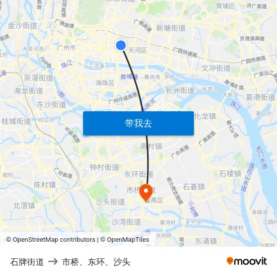 石牌街道 to 市桥、东环、沙头 map