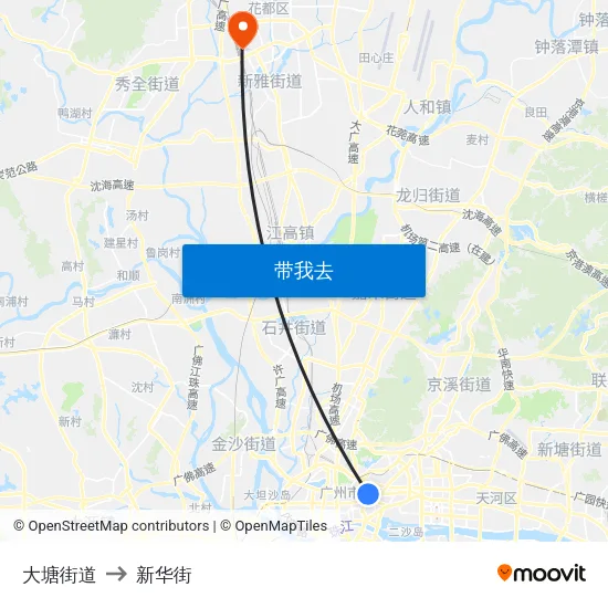 大塘街道 to 新华街 map