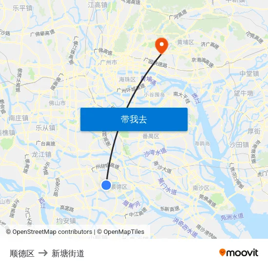 顺德区 to 新塘街道 map