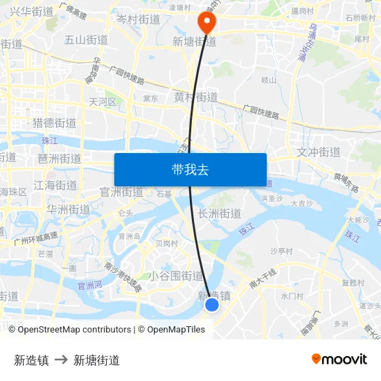 新造镇 to 新塘街道 map