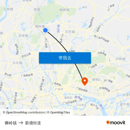 狮岭镇 to 新塘街道 map