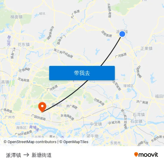派潭镇 to 新塘街道 map