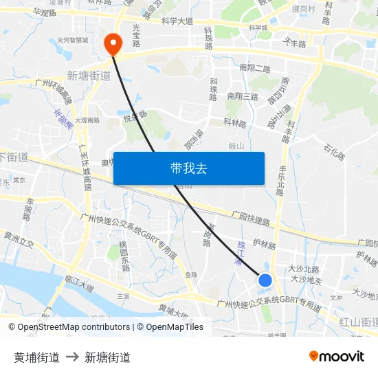 黄埔街道 to 新塘街道 map