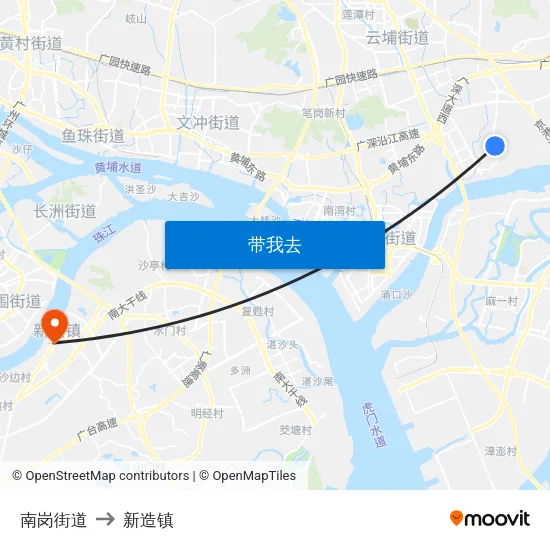南岗街道 to 新造镇 map