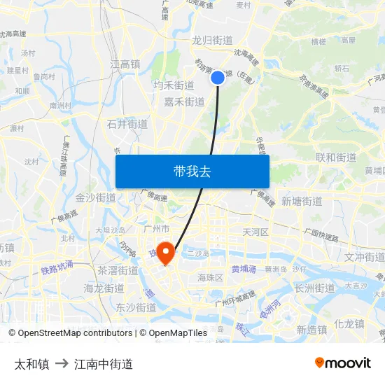 太和镇 to 江南中街道 map
