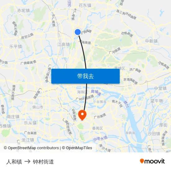 人和镇 to 钟村街道 map