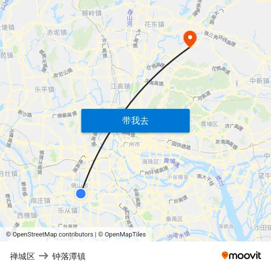 禅城区 to 钟落潭镇 map