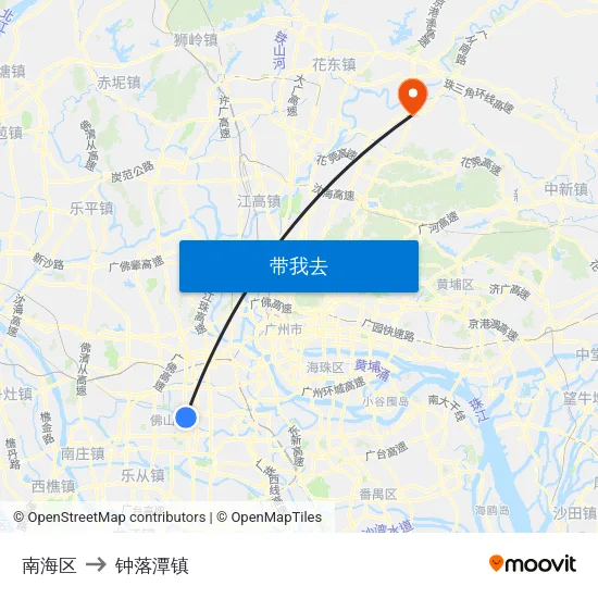 南海区 to 钟落潭镇 map