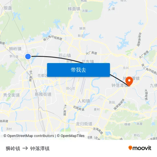 狮岭镇 to 钟落潭镇 map