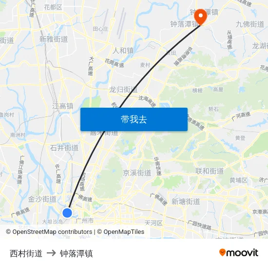 西村街道 to 钟落潭镇 map