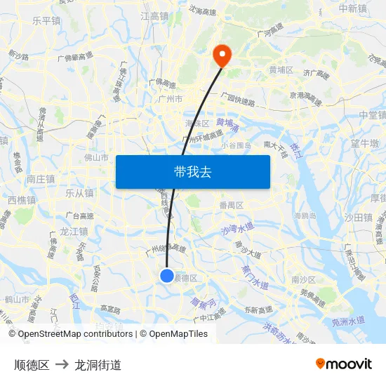 顺德区 to 龙洞街道 map