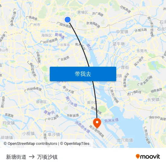 新塘街道 to 万顷沙镇 map