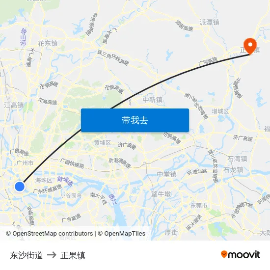 东沙街道 to 正果镇 map