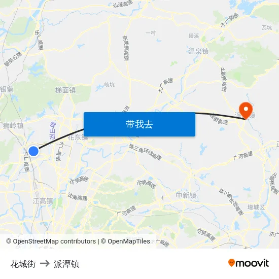 花城街 to 派潭镇 map