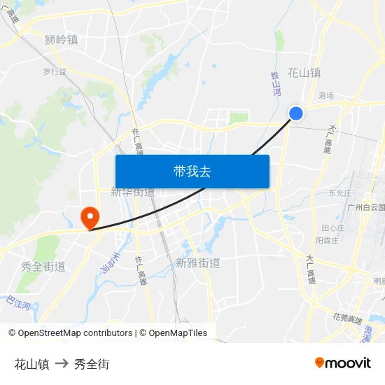 花山镇 to 秀全街 map