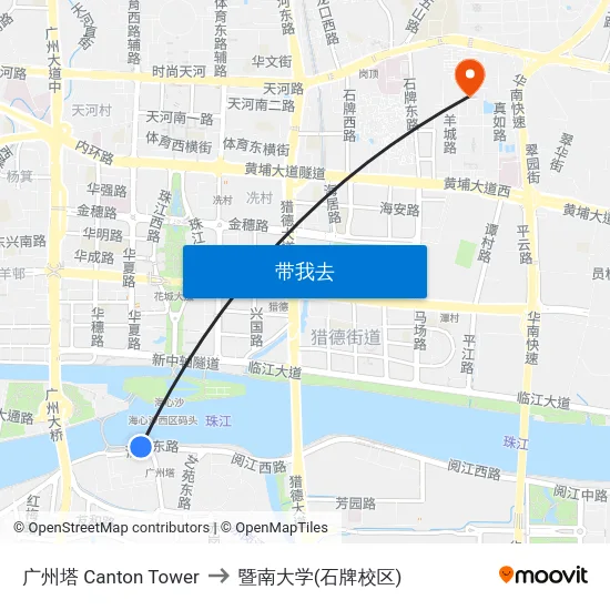 广州塔 Canton Tower to 暨南大学(石牌校区) map