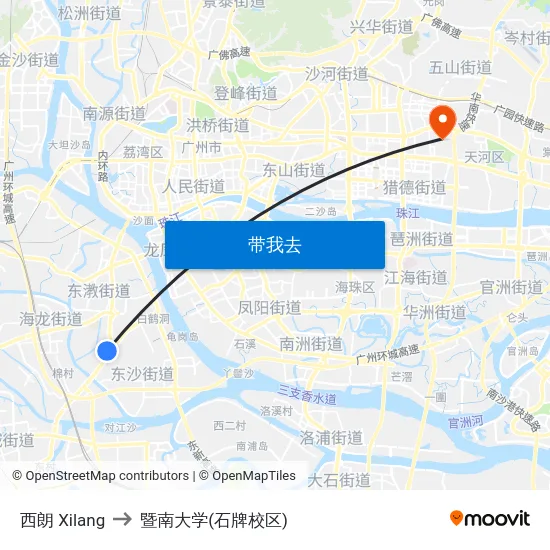 西朗 Xilang to 暨南大学(石牌校区) map