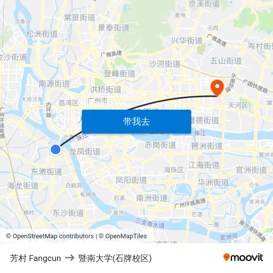 芳村 Fangcun to 暨南大学(石牌校区) map