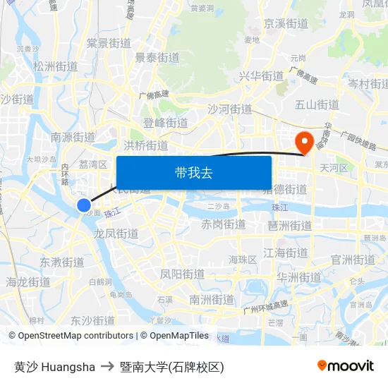 黄沙 Huangsha to 暨南大学(石牌校区) map