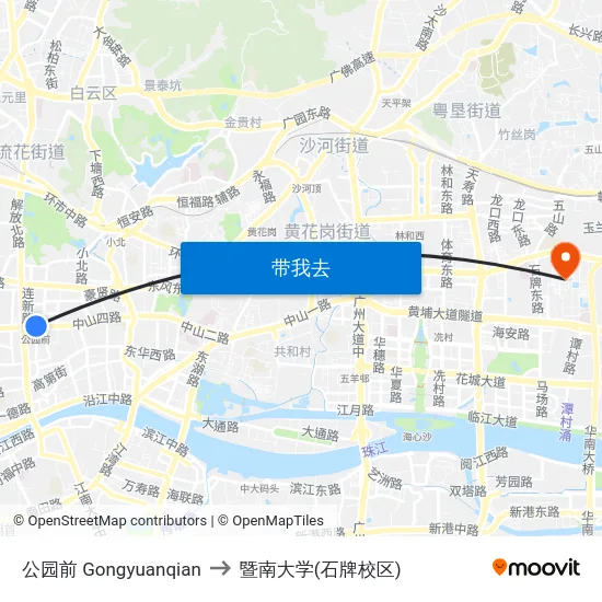 公园前 Gongyuanqian to 暨南大学(石牌校区) map
