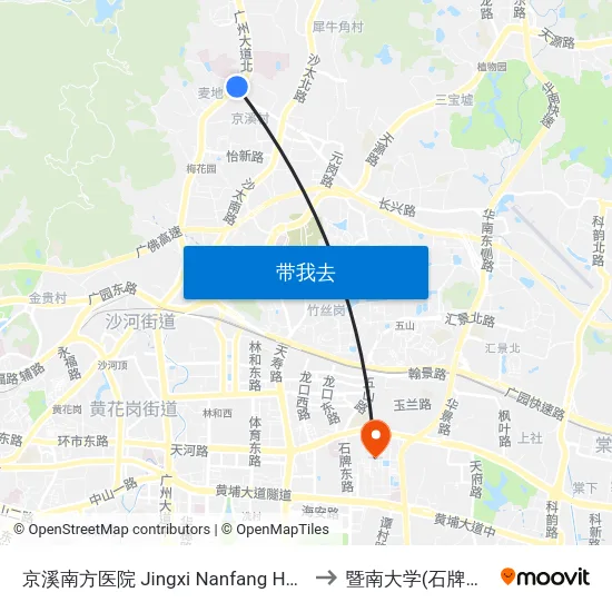 京溪南方医院 Jingxi Nanfang Hospital to 暨南大学(石牌校区) map