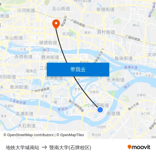 地铁大学城南站 to 暨南大学(石牌校区) map