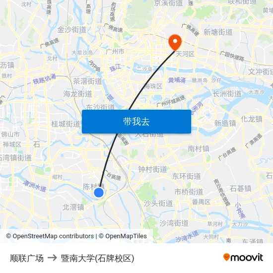 顺联广场 to 暨南大学(石牌校区) map