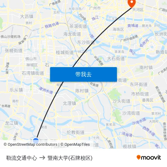 勒流交通中心 to 暨南大学(石牌校区) map
