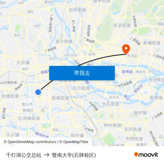 千灯湖公交总站 to 暨南大学(石牌校区) map
