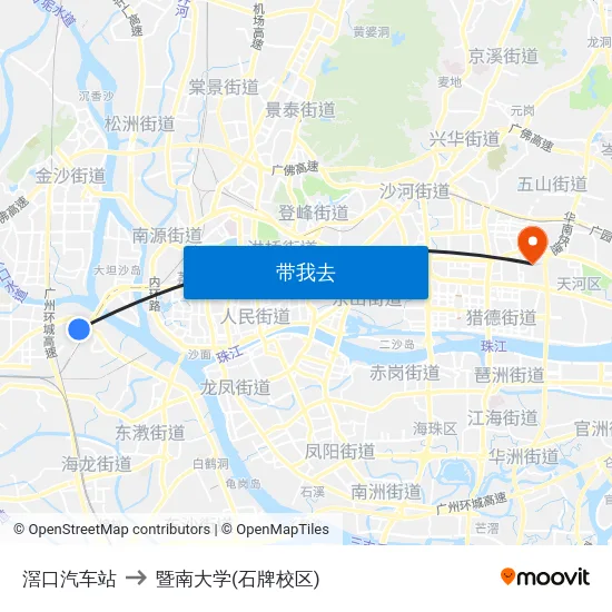 滘口汽车站 to 暨南大学(石牌校区) map