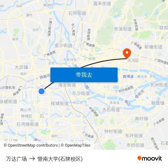 万达广场 to 暨南大学(石牌校区) map