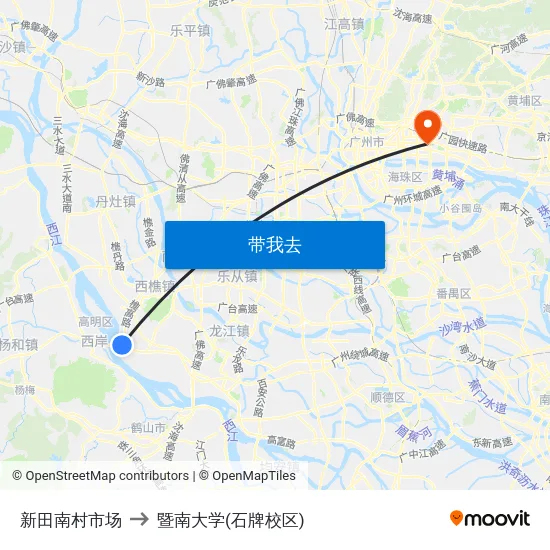 新田南村市场 to 暨南大学(石牌校区) map