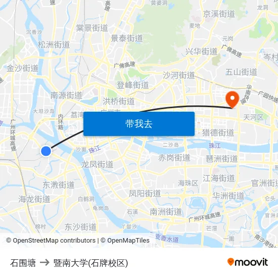 石围塘 to 暨南大学(石牌校区) map