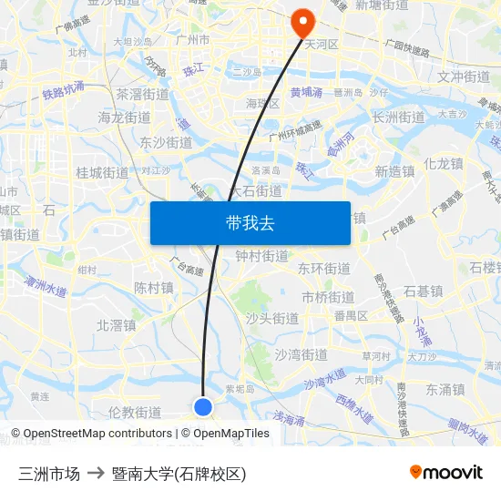 三洲市场 to 暨南大学(石牌校区) map