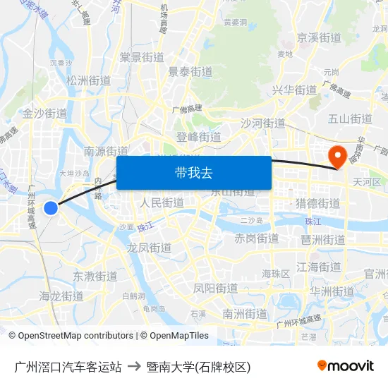 广州滘口汽车客运站 to 暨南大学(石牌校区) map