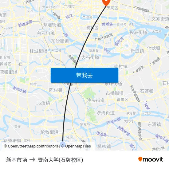 新基市场 to 暨南大学(石牌校区) map