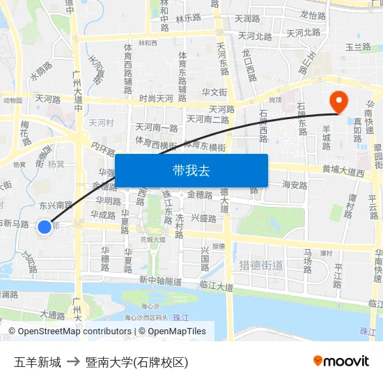 五羊新城 to 暨南大学(石牌校区) map
