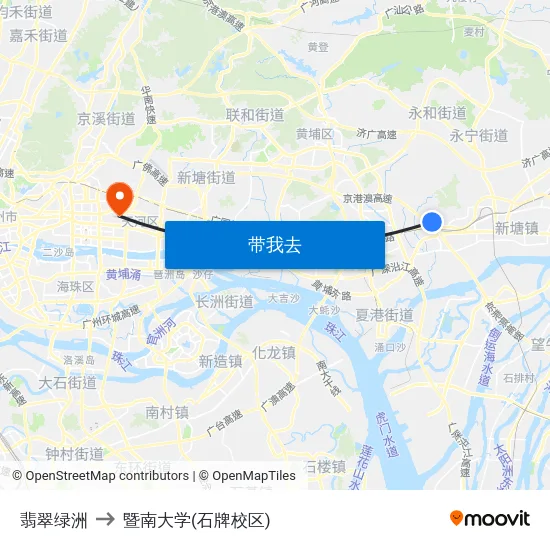 翡翠绿洲 to 暨南大学(石牌校区) map