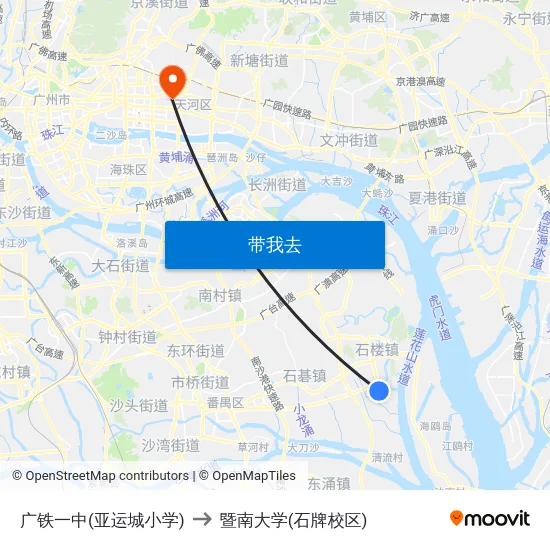 广铁一中(亚运城小学) to 暨南大学(石牌校区) map