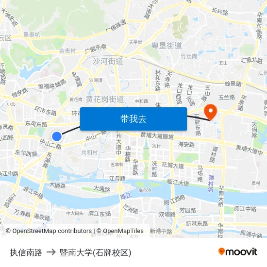 执信南路 to 暨南大学(石牌校区) map