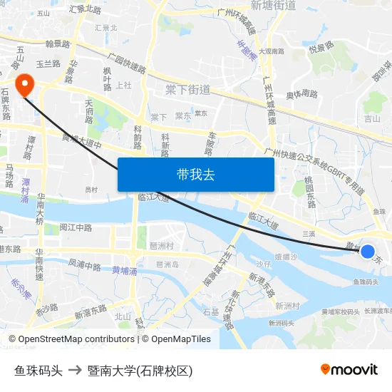 鱼珠码头 to 暨南大学(石牌校区) map