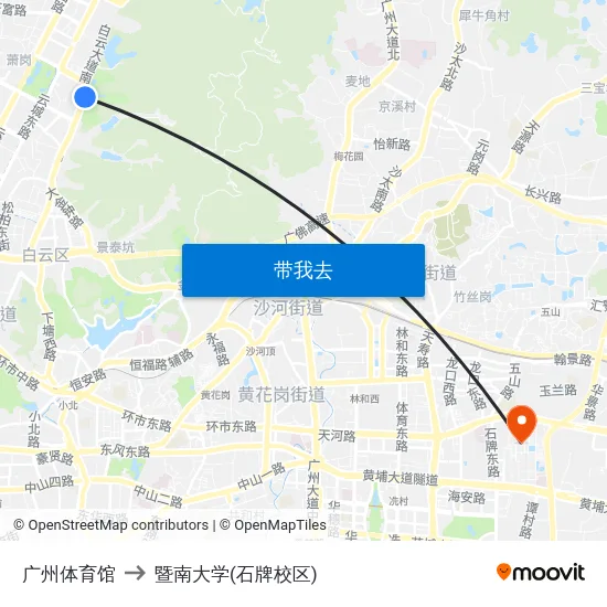 广州体育馆 to 暨南大学(石牌校区) map
