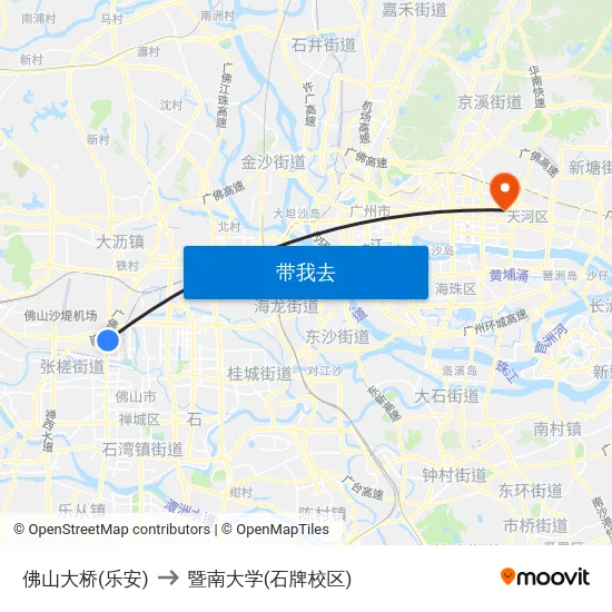 佛山大桥(乐安) to 暨南大学(石牌校区) map